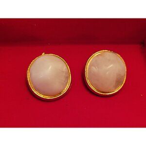 Vintage Kramer Clip-On Earrings White & Gold 1 Inch Diameter